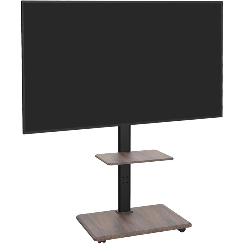 Suport TV mobil de podea pentru televizoare 32-75 inch cu raft din lemn wenge