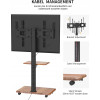 Suport TV mobil de podea pentru televizoare 32-75 inch cu raft din lemn wenge