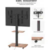 Suport TV mobil de podea pentru televizoare 32-75 inch cu raft din lemn wenge