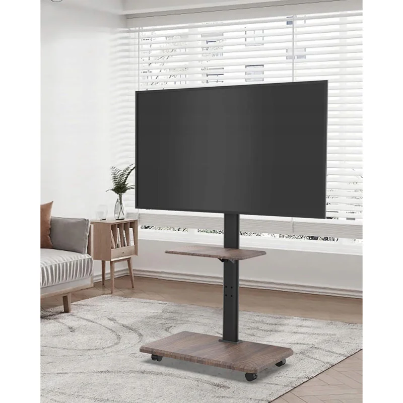 Suport TV mobil de podea pentru televizoare 32-75 inch cu raft din lemn wenge