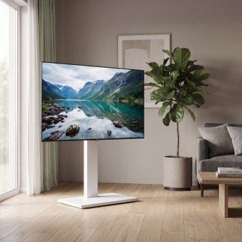 Suport TV Mobil de Podea XZ06W, 32-65 inch, Rotativ 90° (Portret/Landscape), Full Metal, Alb