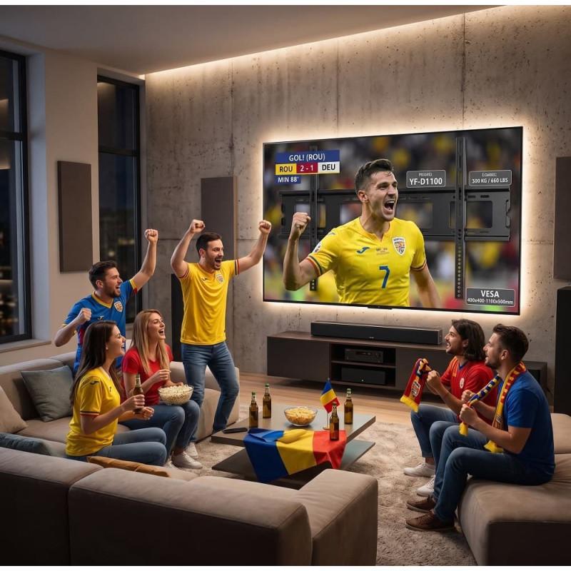 Suport TV de Perete Fix Heavy Duty, Pentru Ecrane Mari 80-120 Inch (203-305 cm), Capacitate Extremă 300 Kg, VESA Max 1100 mm Suport TV de Perete Fix Heavy Duty, Pentru Ecrane Mari 80-120 Inch (203-305 cm), Capacitate Extremă 300 Kg, VESA Max 1100 mm