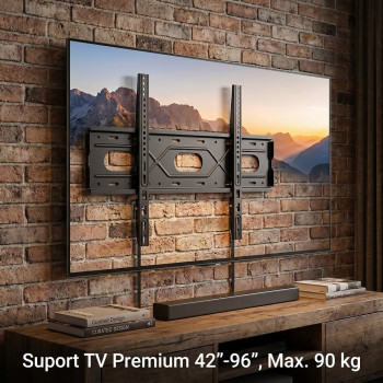Suport TV de Perete Premium, Fix, Diagonala 42"-96" (106-243 cm), Greutate Maximă 90 Kg, VESA 200x200 - 700x600 mm, Heavy Duty, Negru Suport TV de Perete Premium, Fix, Diagonala 42"-96" (106-243 cm), Greutate Maximă 90 Kg, VESA 200x200 - 700x600 mm, Heavy Duty, Negru