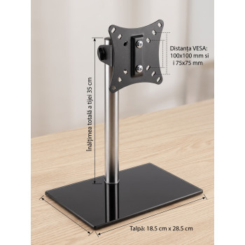 Suport de Birou pentru Monitor sau TV cu Picior, Înălțime Reglabilă, 12-27", VESA, Max 20 kg Suport de Birou pentru Monitor sau TV cu Picior, Înălțime Reglabilă, 12-27", VESA, Max 20 kg