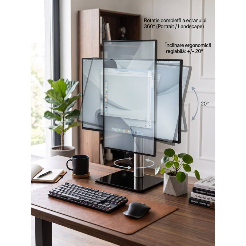 Suport de Birou pentru Monitor sau TV cu Picior, Înălțime Reglabilă, 12-27", VESA, Max 20 kg Suport de Birou pentru Monitor sau TV cu Picior, Înălțime Reglabilă, 12-27", VESA, Max 20 kg