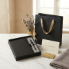 Set Cadou Agenda si Pix, A5, Cutie si Punga, Piele Ecologica, Negru, Design Minimalist