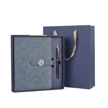 Set Cadou Agenda si Pix, Premium A5, Cutie si Punga, Piele Ecologica, Albastru , Inchidere Magnetica