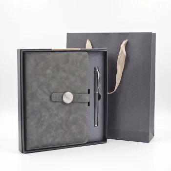 Set Cadou Agenda si Pix, Premium A5, Cutie si Punga, Piele Ecologica, Gri Antracit, Inchidere Magnetica