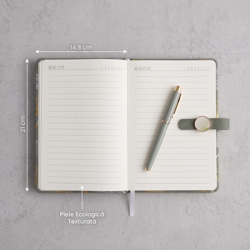 Set Cadou Agenda si Pix, Premium A5, Cutie si Punga, Piele Ecologica, Verde Salvie, Inchidere Magnetica tip Marmura Set Cadou Agenda si Pix, Premium A5, Cutie si Punga, Piele Ecologica, Verde Salvie, Inchidere Magnetica tip Marmura