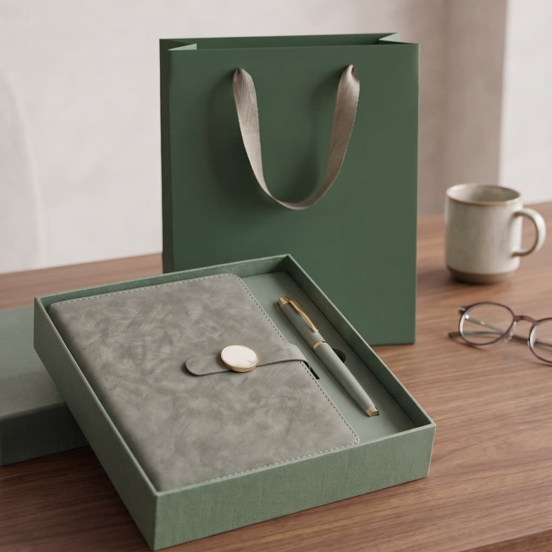 Set Cadou Agenda si Pix, Premium A5, Cutie si Punga, Piele Ecologica, Verde Salvie, Inchidere Magnetica tip Marmura Set Cadou Agenda si Pix, Premium A5, Cutie si Punga, Piele Ecologica, Verde Salvie, Inchidere Magnetica tip Marmura