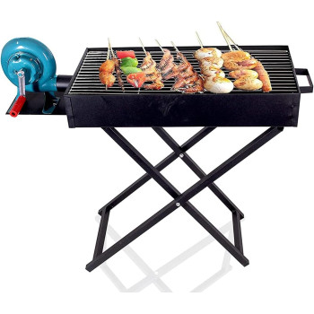 Gratar de gradina, pliabil, pe carbuni, profesional, cu suflanta/ventilator incorporat, 30x60cm