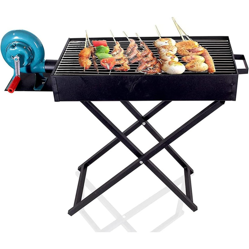Gratar de gradina, pliabil, pe carbuni, profesional, cu suflanta/ventilator incorporat, 30x60cm