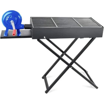 Gratar de gradina, pliabil, pe carbuni, profesional, cu suflanta/ventilator incorporat, 30x60cm