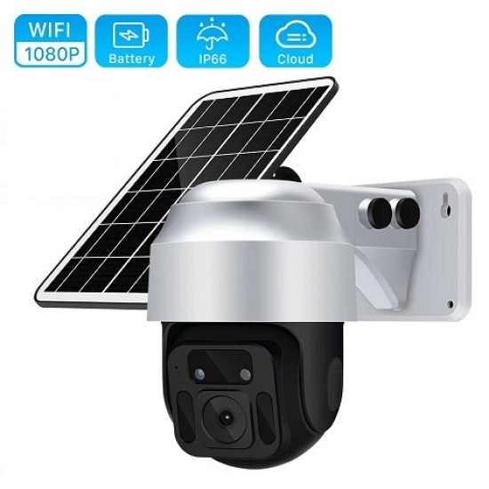 Camera supraveghere inteligenta WIFI cu panou solar, 1080P HD, exterior, LED IR, detectie miscare, comunicare audio bidirectionala