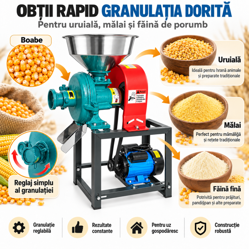 Moara electrica cereale 2.2kW 2800rpm - Eldepo.ro Fotografie detaliată cu Moara electrica cereale 2.2kW 2800rpm, compatibil cu Zootehnic