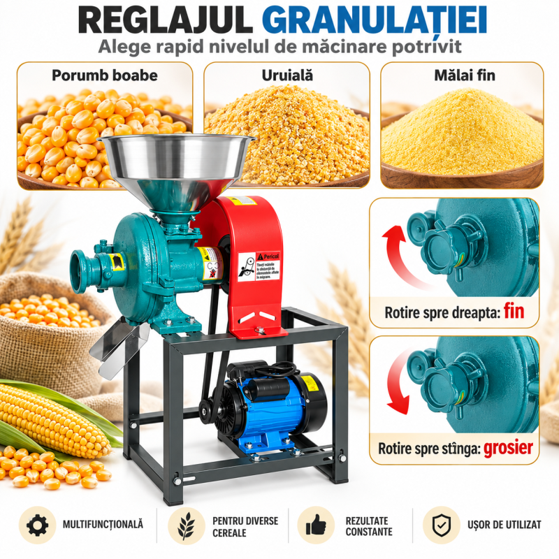 Moara electrica cereale 2.2kW 2800rpm - Eldepo.ro Fotografie detaliată cu Moara electrica cereale 2.2kW 2800rpm, compatibil cu Zootehnic