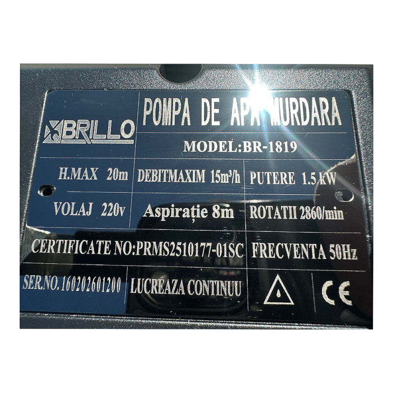 Fotografie detaliată cu Pompa de suprafata Brillo 1.5kW pentru drenaj fosa septica, compatibil cu Pompe de apa si accesorii