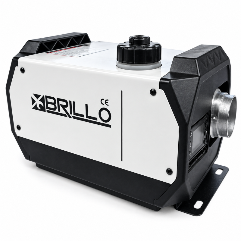 Fotografie detaliată cu Sirocou, incalzitor stationar diesel Brillo 8001, portabil, 8kW, 12V/24V/220V, display LCD, telecomanda, compatibil cu Sirocouri Auto/Incalzitoare Stationare