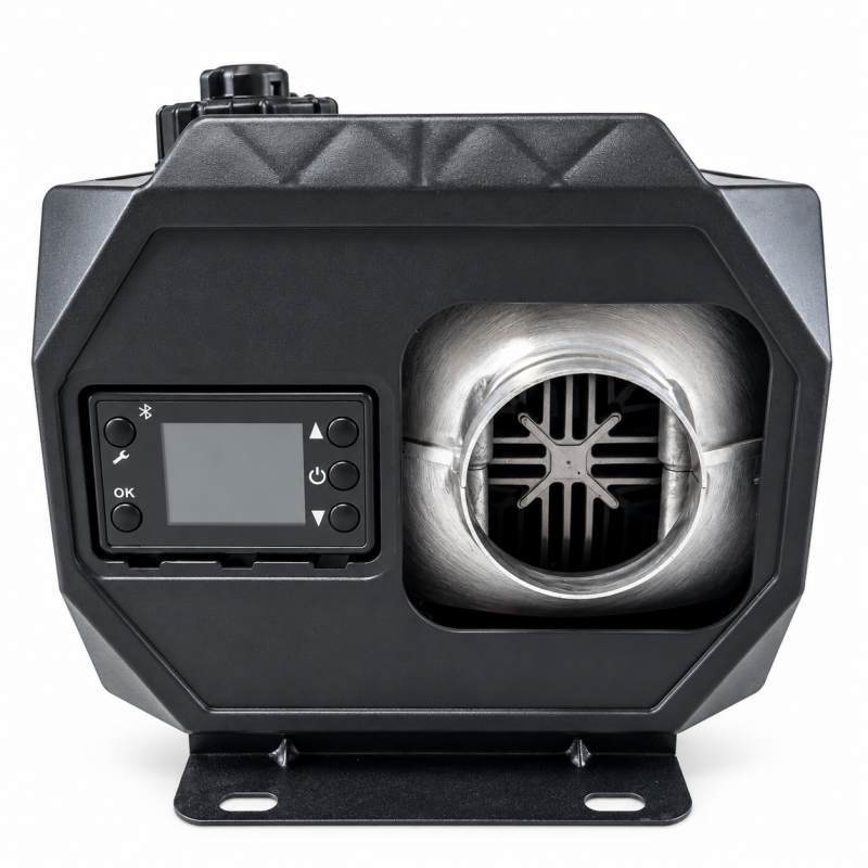 Fotografie detaliată cu Sirocou, incalzitor stationar diesel Brillo 8001, portabil, 8kW, 12V/24V/220V, display LCD, telecomanda, compatibil cu Sirocouri Auto/Incalzitoare Stationare