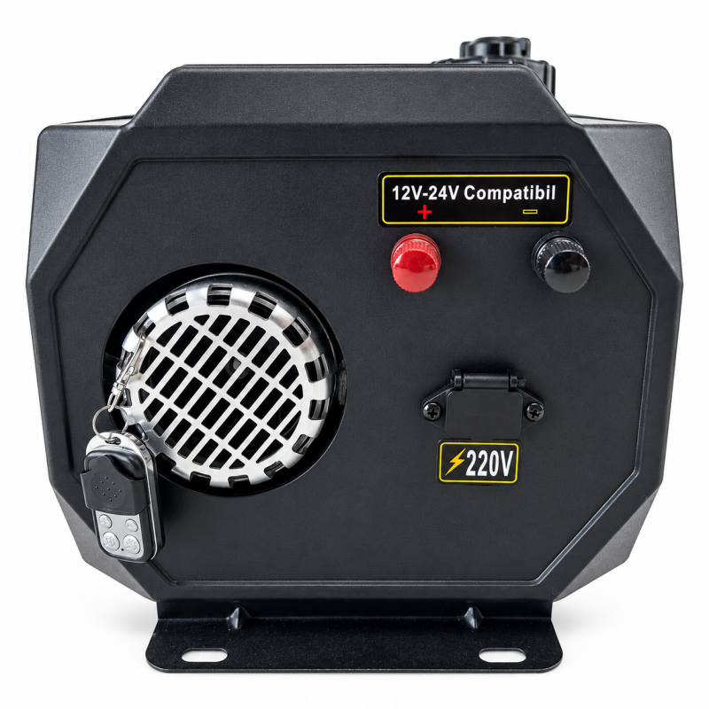 Fotografie detaliată cu Sirocou, incalzitor stationar diesel Brillo 8001, portabil, 8kW, 12V/24V/220V, display LCD, telecomanda, compatibil cu Sirocouri Auto/Incalzitoare Stationare