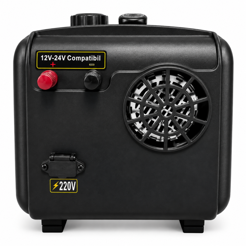 Fotografie detaliată cu Sirocou, incalzitor stationar diesel Brillo 8002, portabil, 8kW, 12V/24V/220V, display LCD, telecomanda, compatibil cu Sirocouri Auto/Incalzitoare Stationare