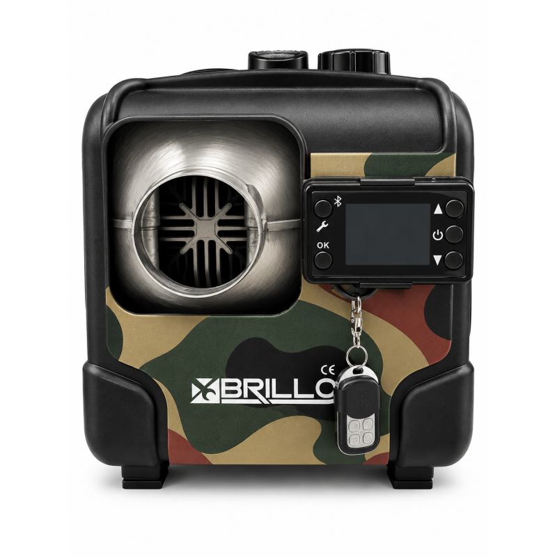 Fotografie detaliată cu Sirocou, incalzitor stationar diesel Brillo 8003, portabil, 8kW, 12V/24V/220V, display LCD, telecomanda, compatibil cu Sirocouri Auto/Incalzitoare Stationare