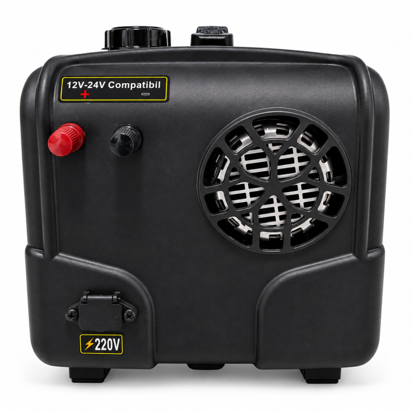 Fotografie detaliată cu Sirocou, incalzitor stationar diesel Brillo 8003, portabil, 8kW, 12V/24V/220V, display LCD, telecomanda, compatibil cu Sirocouri Auto/Incalzitoare Stationare